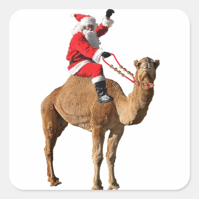 Sticker Carré Camel de Noël et Père Noël (Devant)