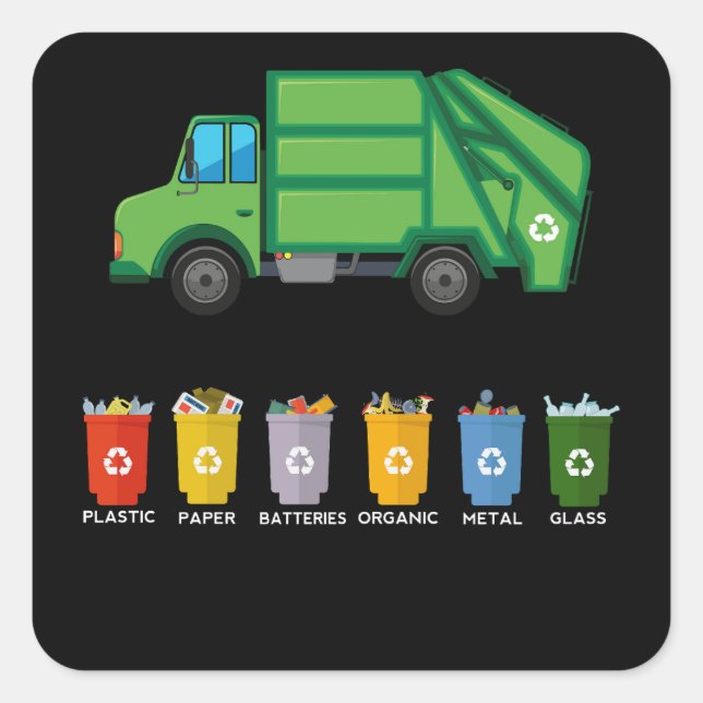 Sticker Carré Camion de recyclage Enfants Camion de déchets (Devant)