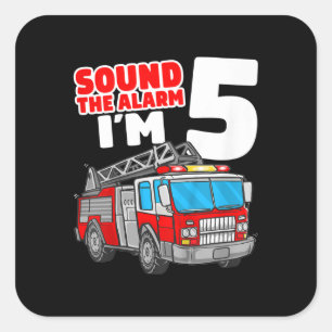 Sticker Carré Camion d'incendie 5 ans pompier 5e anniversaire