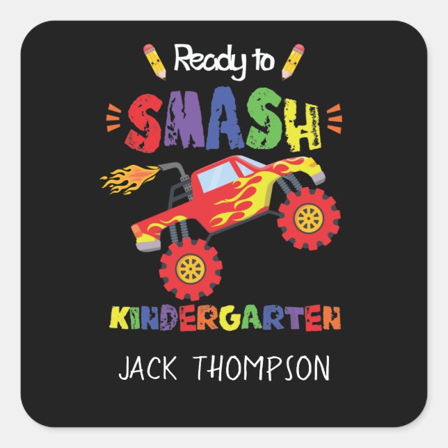 Sticker Carré Camion Monster prêt pour la maternelle Smash (Devant)