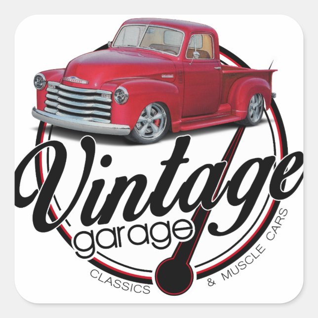 Sticker Carré Camion vintage Garage (Devant)