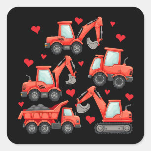 Sticker Carré Camions de construction de jour Valentines