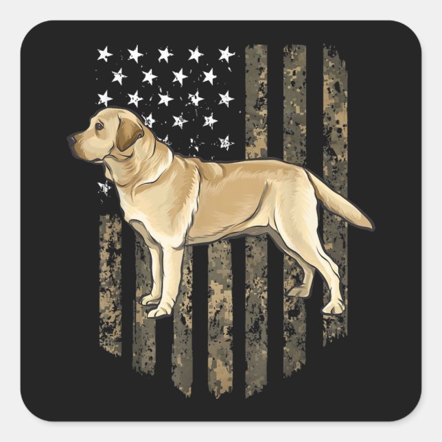 Sticker Carré Camo American Flag Yellow Labrador Retriever  (Devant)