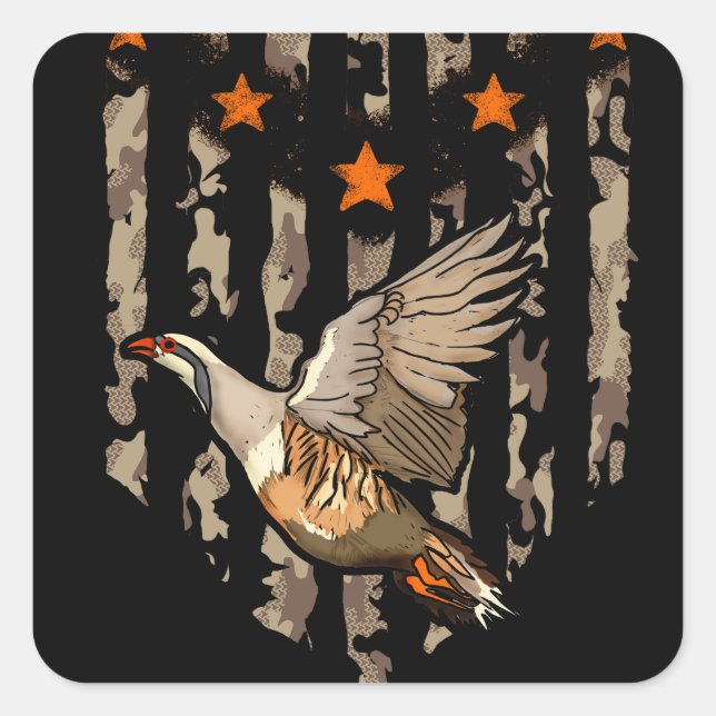 Sticker Carré Camo de chasse aux oiseaux de Chukar (Devant)