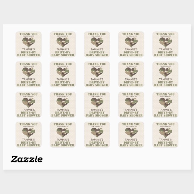 Sticker Carré Camo Heart Drive Par Baby shower Merci (Feuille)