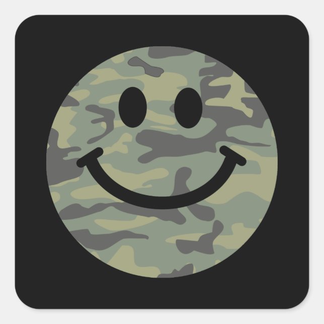 Sticker Carré Camo Vert, visage joyeux (Devant)