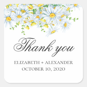 Sticker Carré Camomille d'été merci. Mariage des fleurs printani