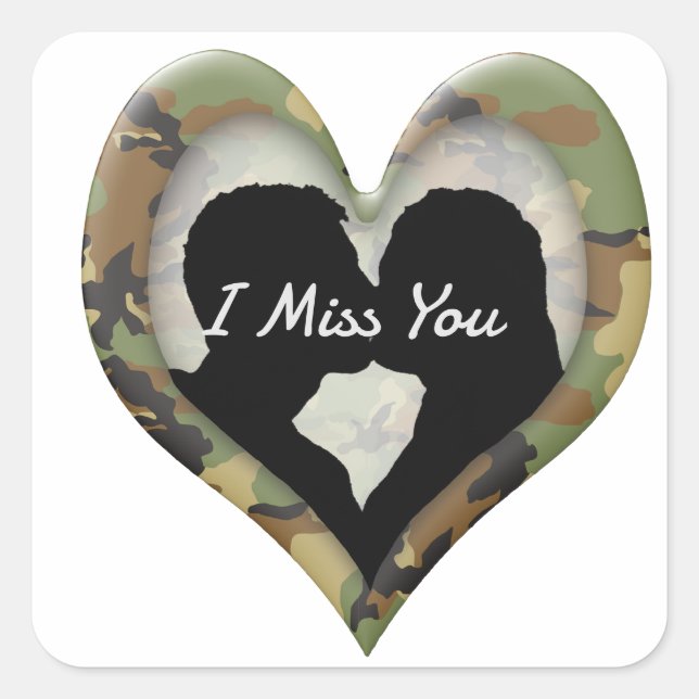 Sticker Carré Camouflage Coeur avec Kissing Couple Miss You (Devant)