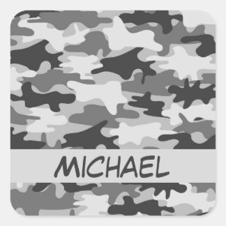 Sticker Carré Camouflage gris charbon Nom Personnalisé