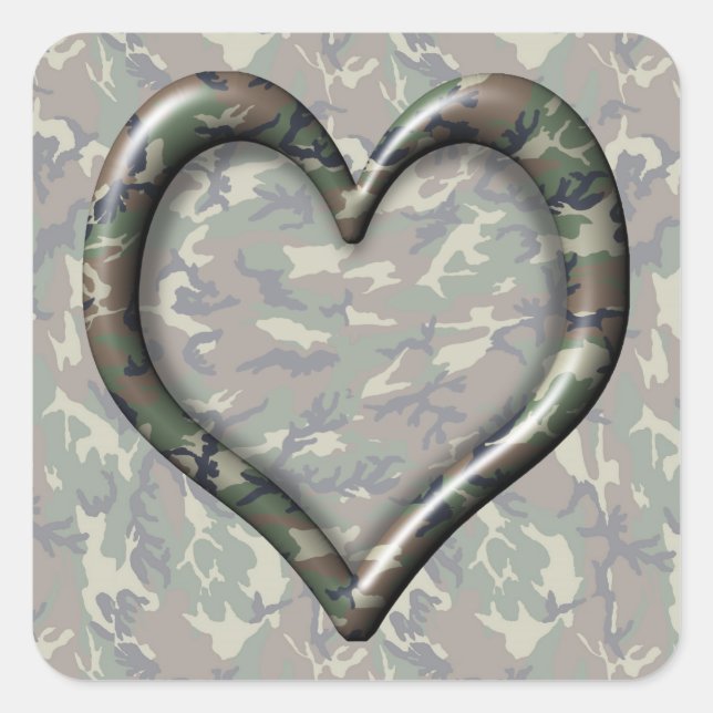 Sticker Carré Camouflage Woodland Forest Heart sur Camo (Devant)