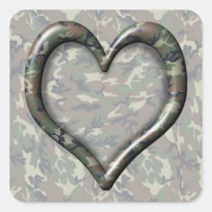 Sticker Carré Camouflage Woodland Forest Heart sur Camo