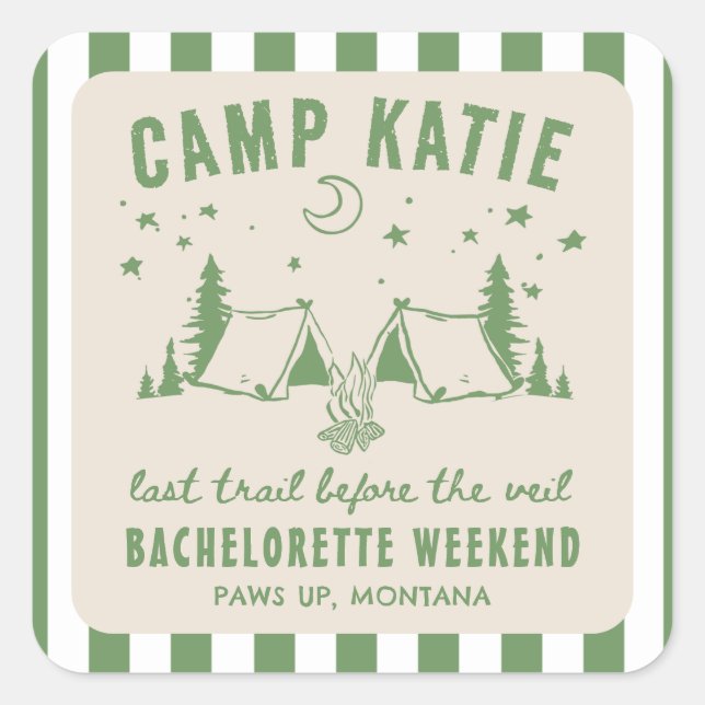 Sticker Carré Camp de Camping moderne Fête de Bachelorette (Devant)
