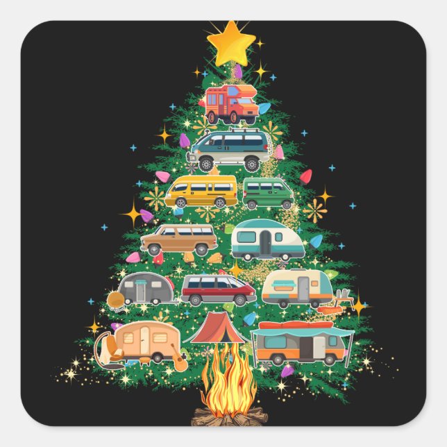 Sticker Carré Camper Christmas Tree Véhicules Camping Rving (Devant)