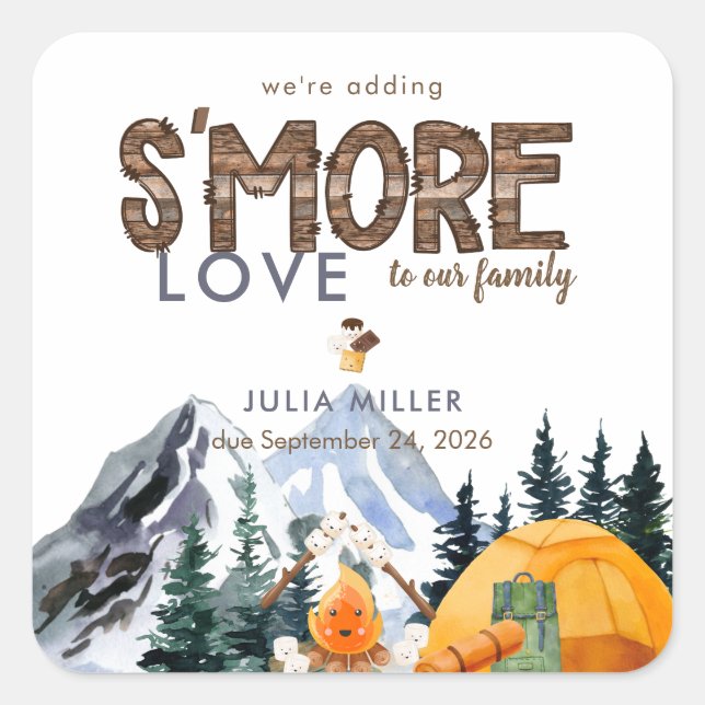 Sticker Carré Camper | Rustic Baby shower Favoriser (Devant)