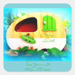 Sticker Carré Camper Vintage Retro customisé