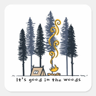 Sticker Carré Camping Cartoon