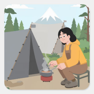 Sticker Carré Camping esthétique aventure en plein air campi