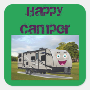 Sticker Carré Camping Happy Retirement dans le RV par Funnycoomb