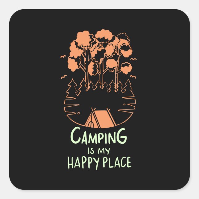 Sticker Carré Camping - Le Camping Est Mon Endroit Heureux (Devant)