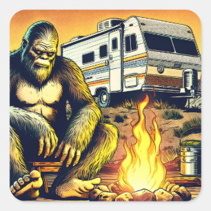Sticker Carré Camping Retro RV Sasquatch