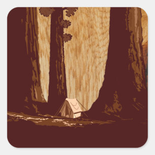 Sticker Carré Camping WPA vintage dans le parc national de Sequo