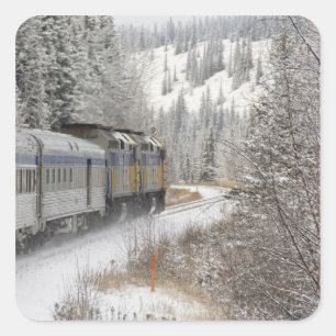 Sticker Carré Canada, Alberta. Train à neige VIA Rail entre