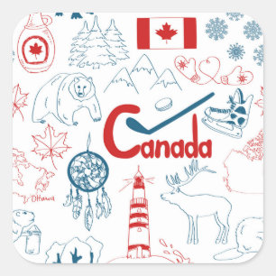 Sticker Carré Canada   Motif de symboles