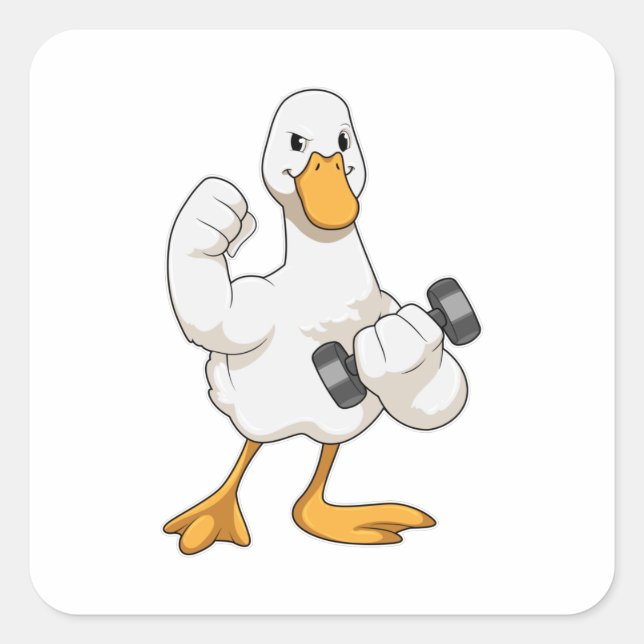 Sticker Carré Canard à Bodybuilding avec Dumbbell (Devant)
