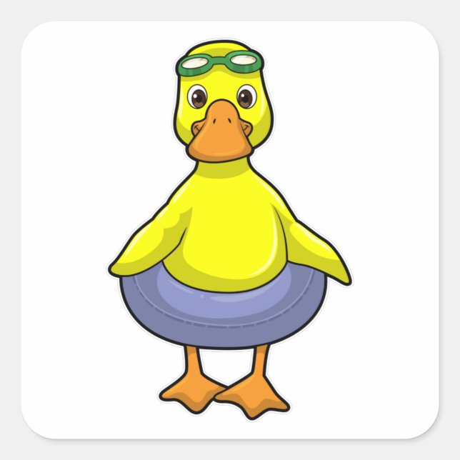 Sticker Carré Canard à nager avec anneau de nage (Devant)