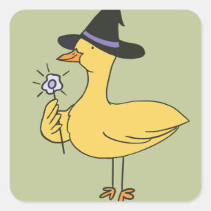 Sticker Carré Canard avec un Casquette sorcier