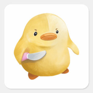 Sticker Carré Canard avec un couteau