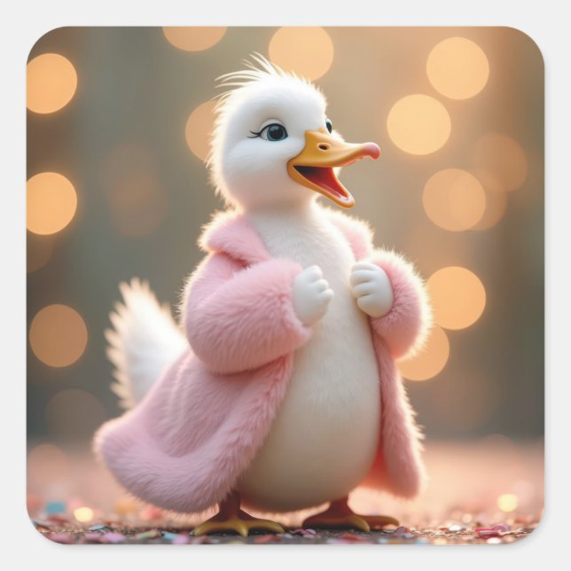 Sticker Carré Canard Blanc En Cuir Rose (Devant)