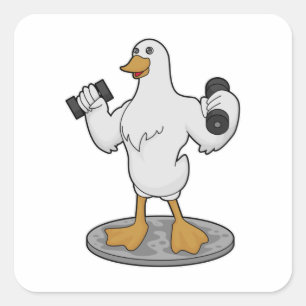 Sticker Carré Canard comme Bodybuilder avec des cloches