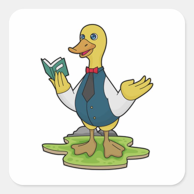 Sticker Carré Canard comme enseignant avec livre (Devant)