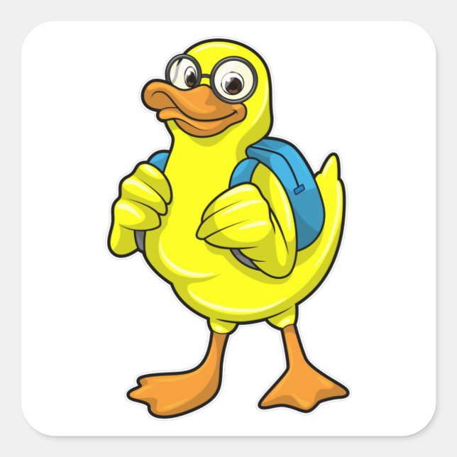 Sticker Carré Canard comme étudiant avec sac à dos (Devant)