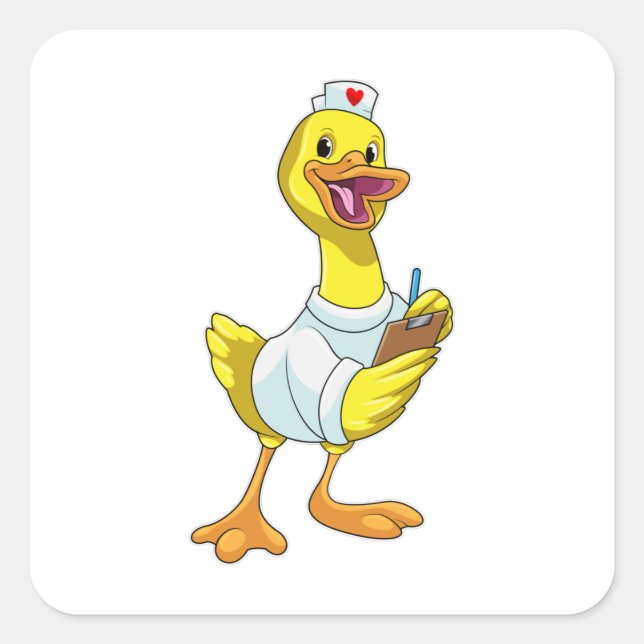 Sticker Carré Canard comme infirmière avec coeur (Devant)