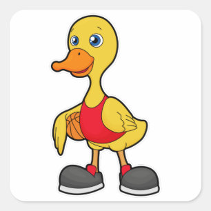 Sticker Carré Canard comme joueur de basket-ball avec basket-bal