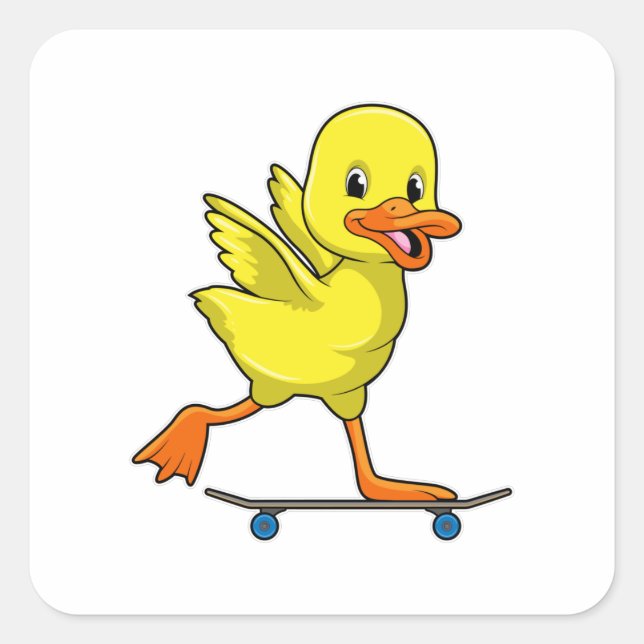 Sticker Carré Canard comme patineur avec skateboard (Devant)