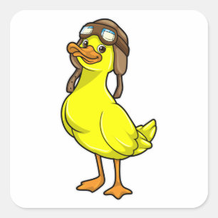 Sticker Carré Canard comme pilote avec Casquette et lunettes