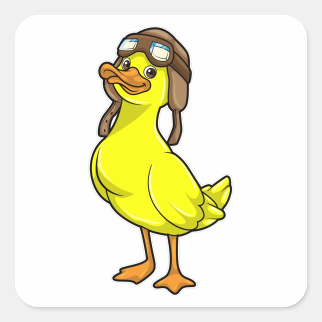 Sticker Carré Canard comme pilote avec Casquette et lunettes (Devant)