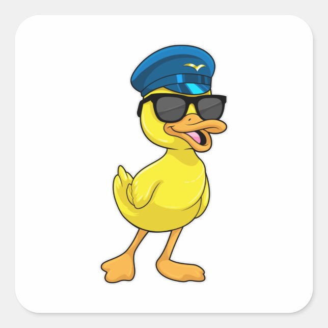 Sticker Carré Canard comme pilote avec casquette pilote (Devant)