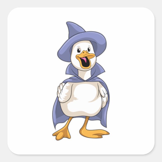 Sticker Carré Canard comme sorcière avec Casquette (Devant)