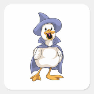 Sticker Carré Canard comme sorcière avec Casquette