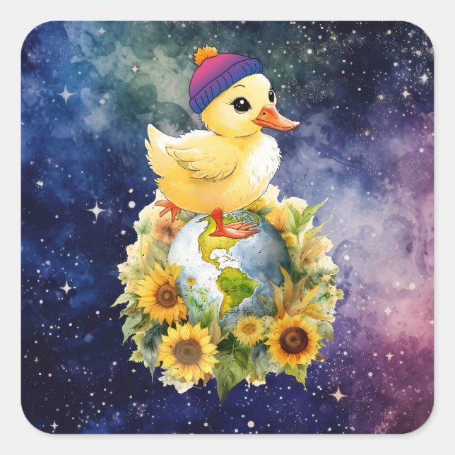 Sticker Carré Canard dans Bisexual Drapeau couleurs Beanie sur l (Devant)