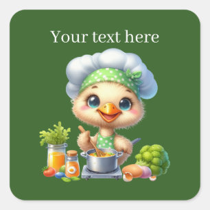 Sticker Carré Canard de cuisine mignonne personnalisable