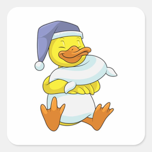 Sticker Carré Canard dormant avec casquette (Devant)