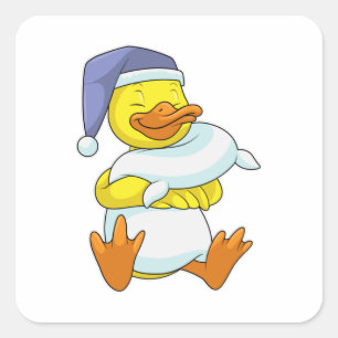 Sticker Carré Canard dormant avec casquette
