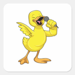 Sticker Carré Canard en chanteur avec microphone