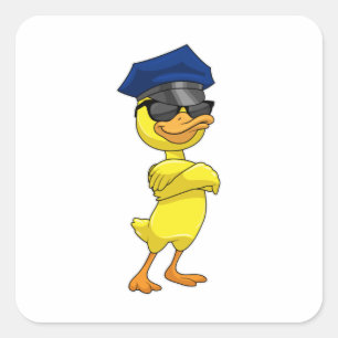 Sticker Carré Canard en tant qu'officier de police avec casquett