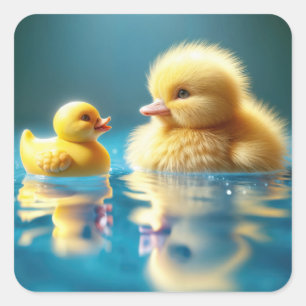 Sticker Carré Canard jaune avec canard en caoutchouc de jouet